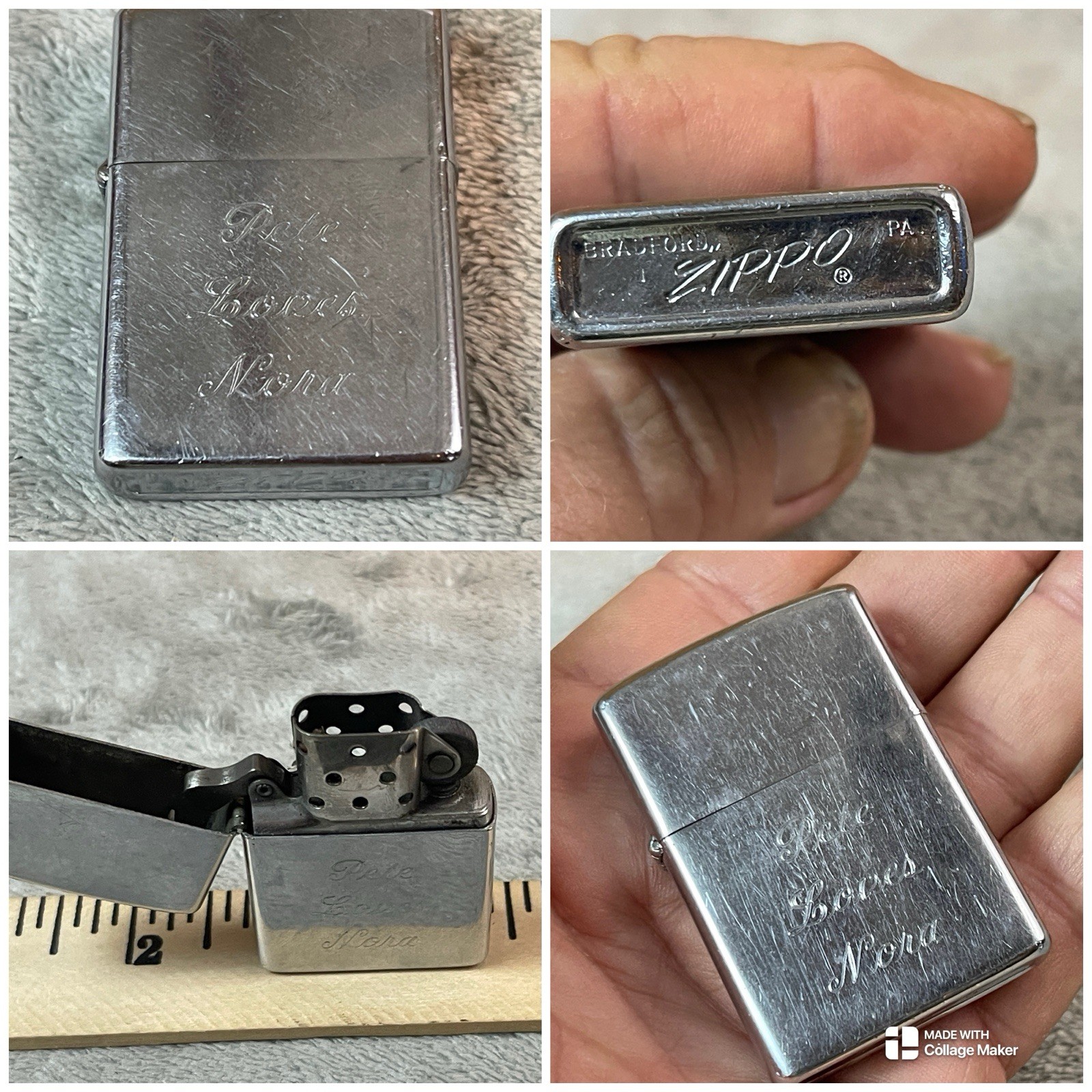 Zippo Lighter Brushed Chrome – Made in USA – Sparks - Monogrammed !!