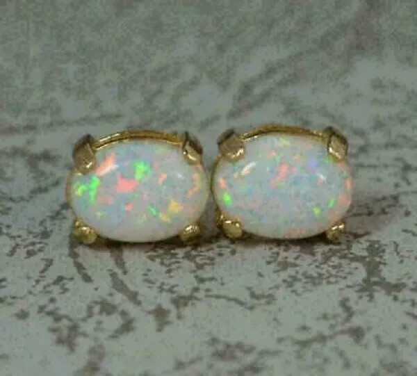 3Ct Oval Cut Fire Opal Beautiful Solitaire Stud Earrings 14K Yellow Gold Finish