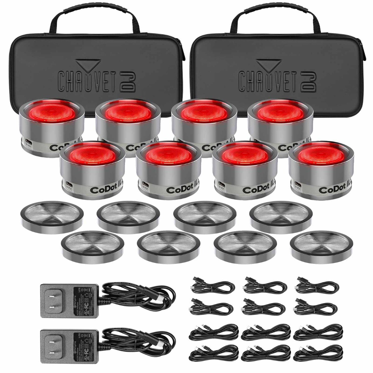 Chauvet DJ CODOTILS 8-Pack of Coin-Sized LED Illuminator Lights w Case