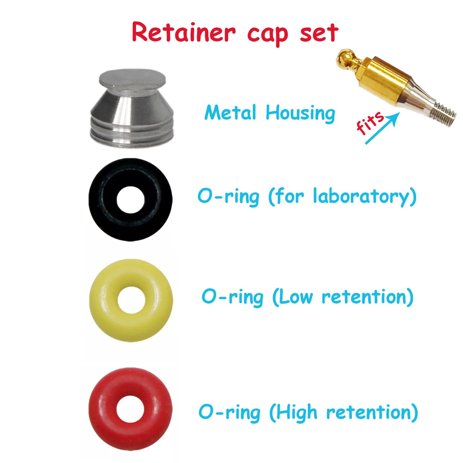 Dental O-Ring & Metal Housing Kit for Overdenture Retention for Ball fit Hiossen