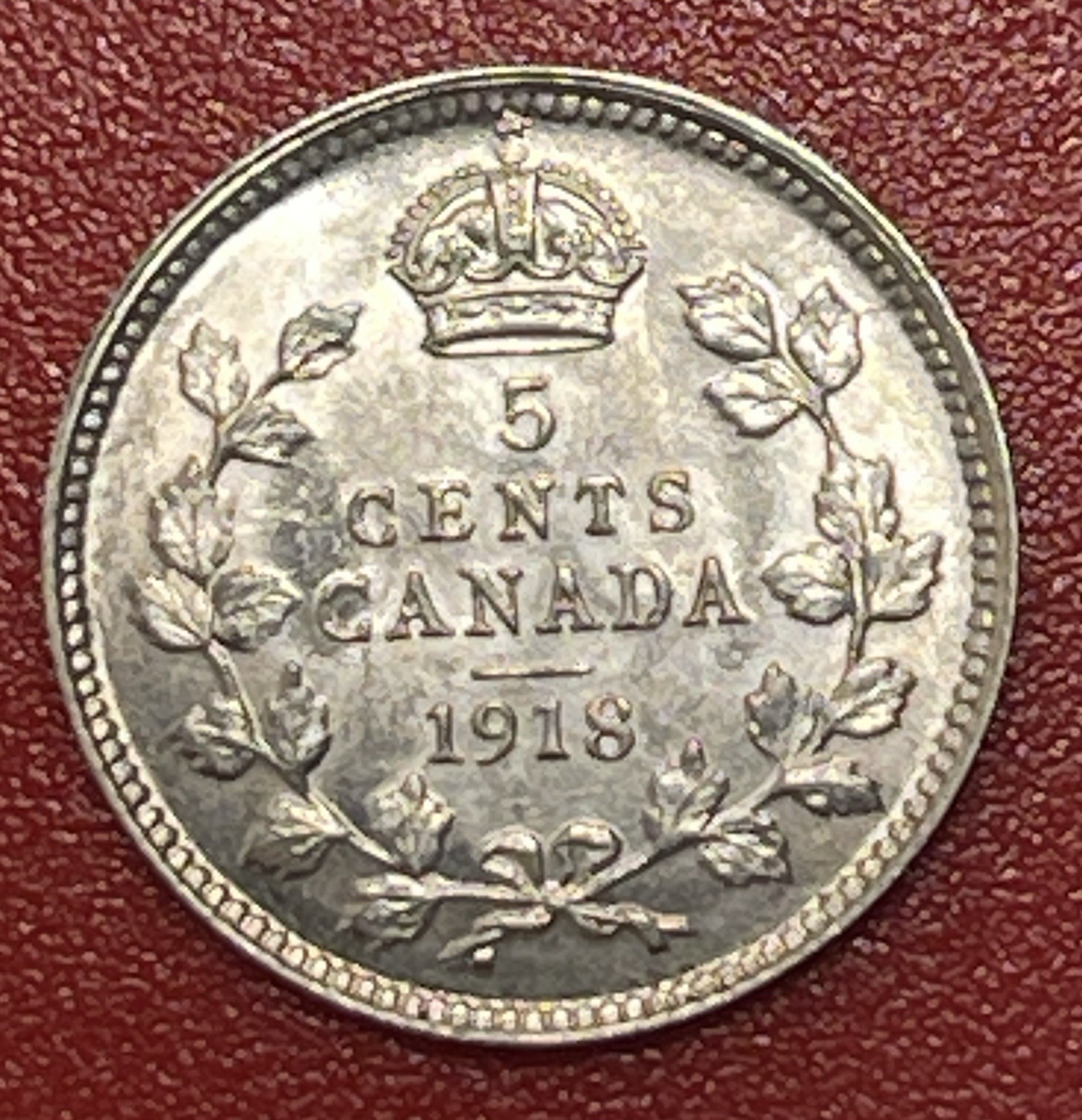 1918 Canada Silver 5 Cents, AU/BU.