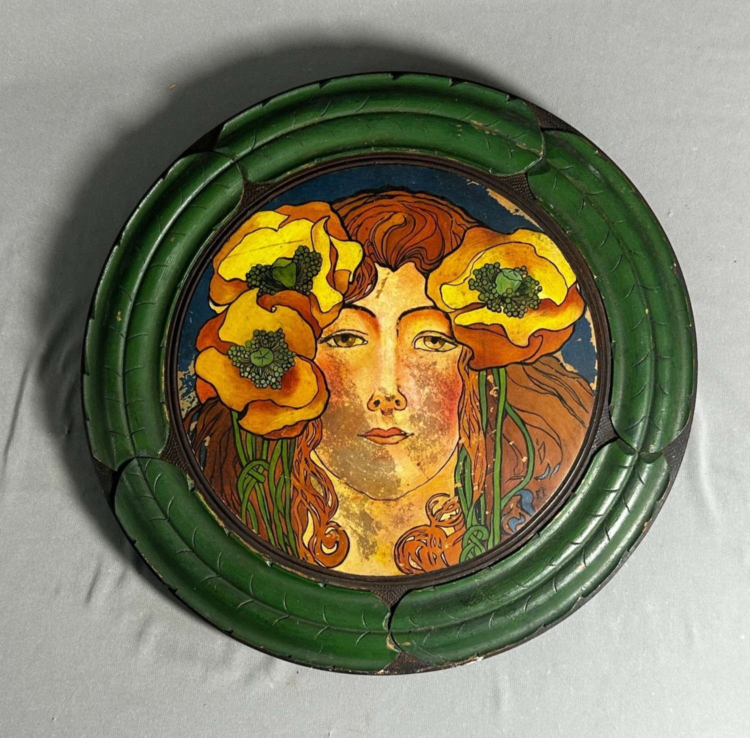Art Nouveau Style Wall Plaque Woman w/ Flowers c.1900–1920