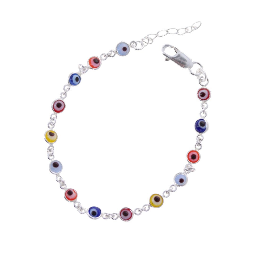 Multicolor Evil Eye Bracelet, .925 Sterling Silver, Evil Eye, Adjustable