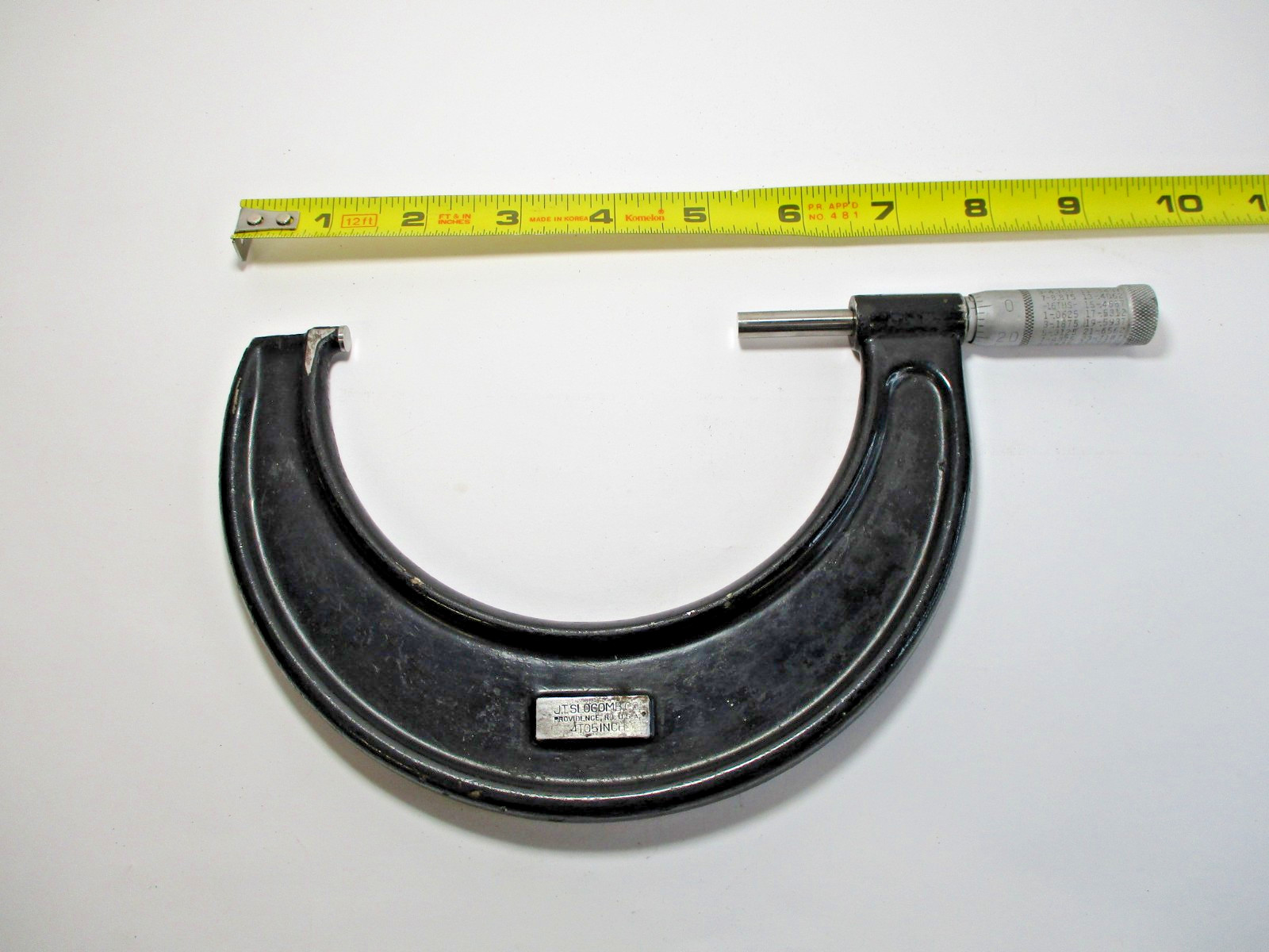 J.T. SLOCOMB Micrometer 4" - 5" x .001" In Calibration Smooth Spindle in VGC