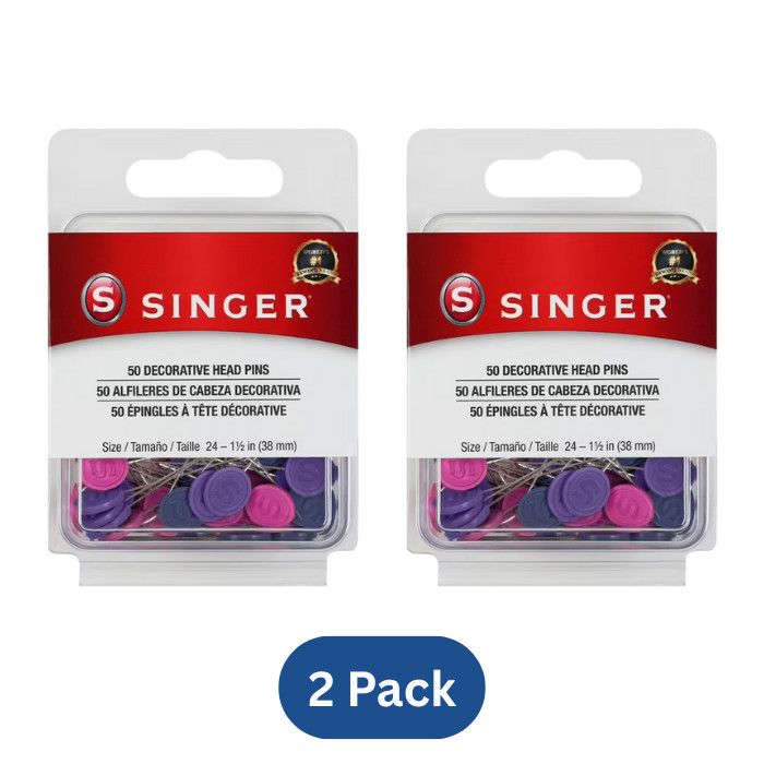 Singer Decorative Flat Head Pins 24 | 50 Count | Assorted Colors, 2 Pack
