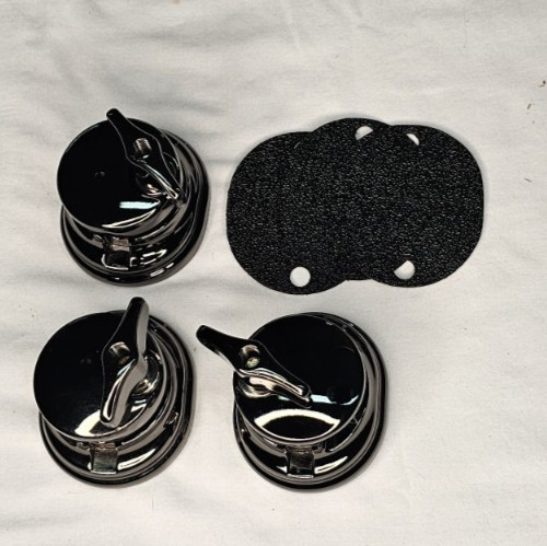 NEW 3 Black Round Top Floor Tom Leg Bracket Mounts Screws Gaskets Drum Restore