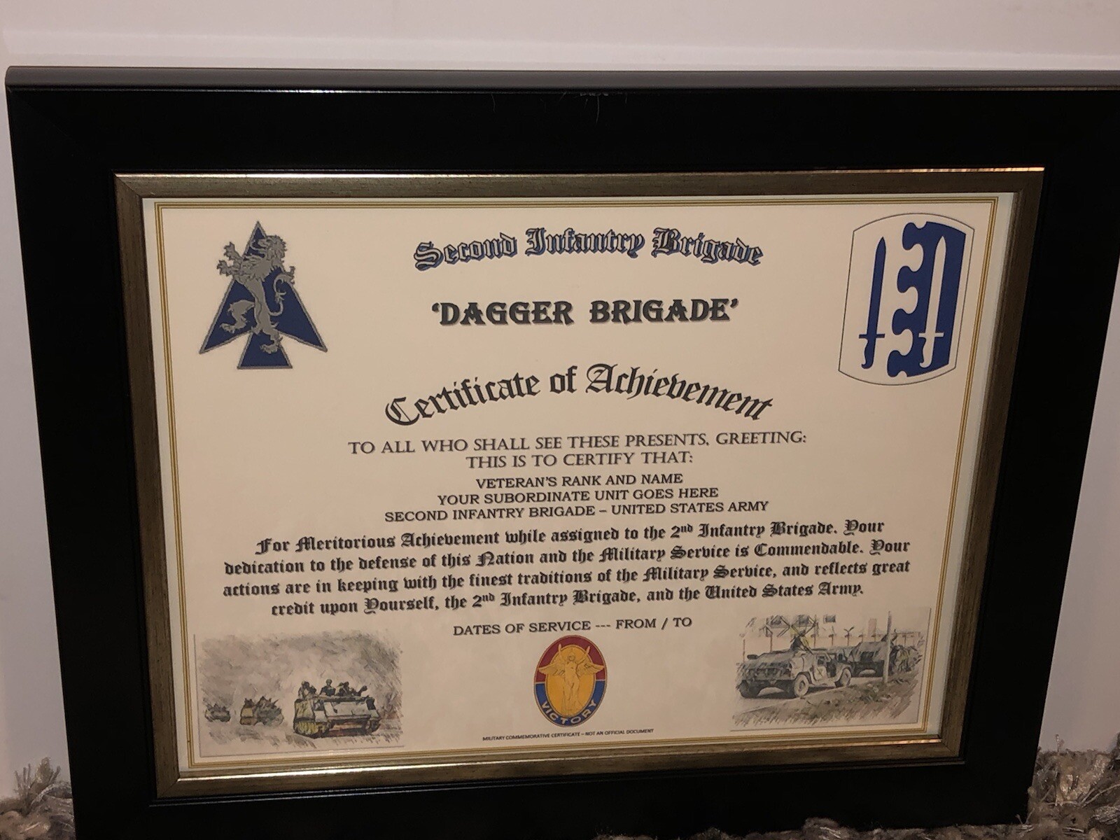 2ND INFANTRY BRIGADE - DAGGER BRIGADE / ACHIEVEMENT (COMMEMORATIVE CERTIFICATE)
