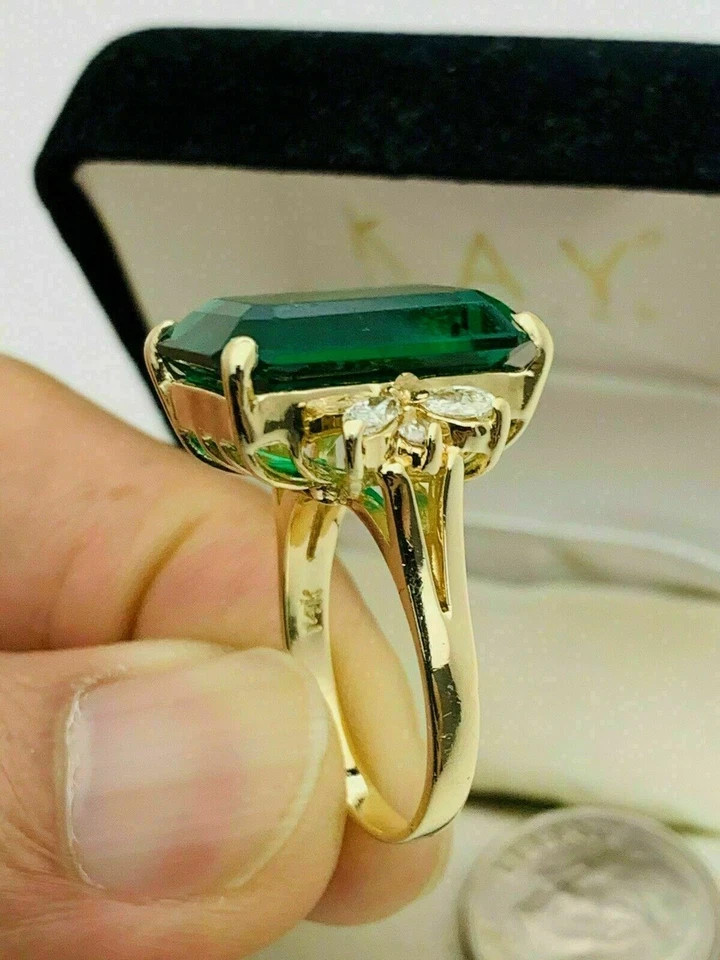 5 Ct Emerald Cut Lab-Created Green Emerald Solitaire Ring 14K Yellow Gold Finish
