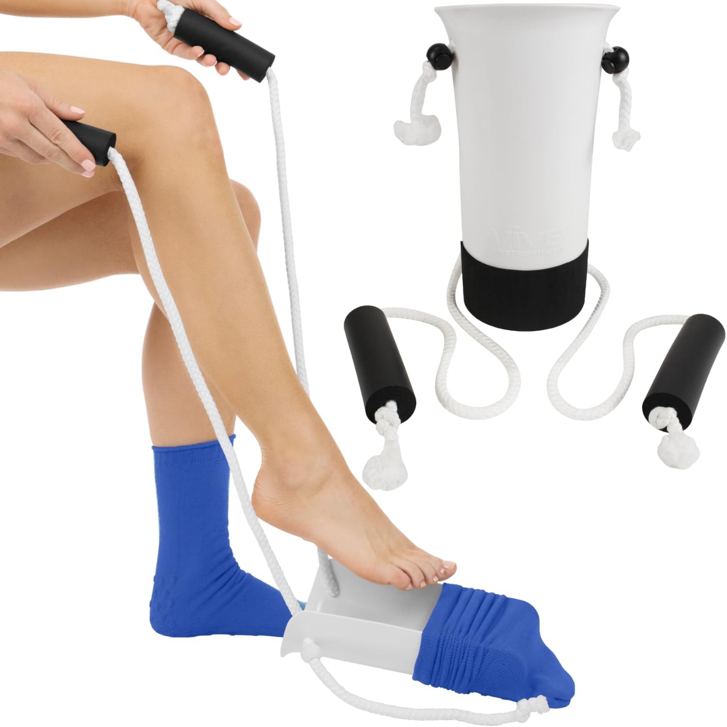 Vive Sock Aid - Easy On and Off Stocking Slider - 1 Count (Pack of 1), White