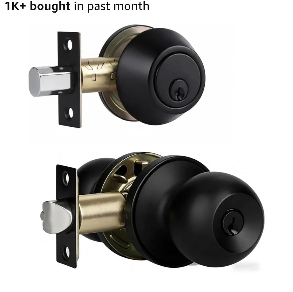 Matte Black Keyed Alike Single Cylinder Deadbolt & Door Knob Set 1 Pack