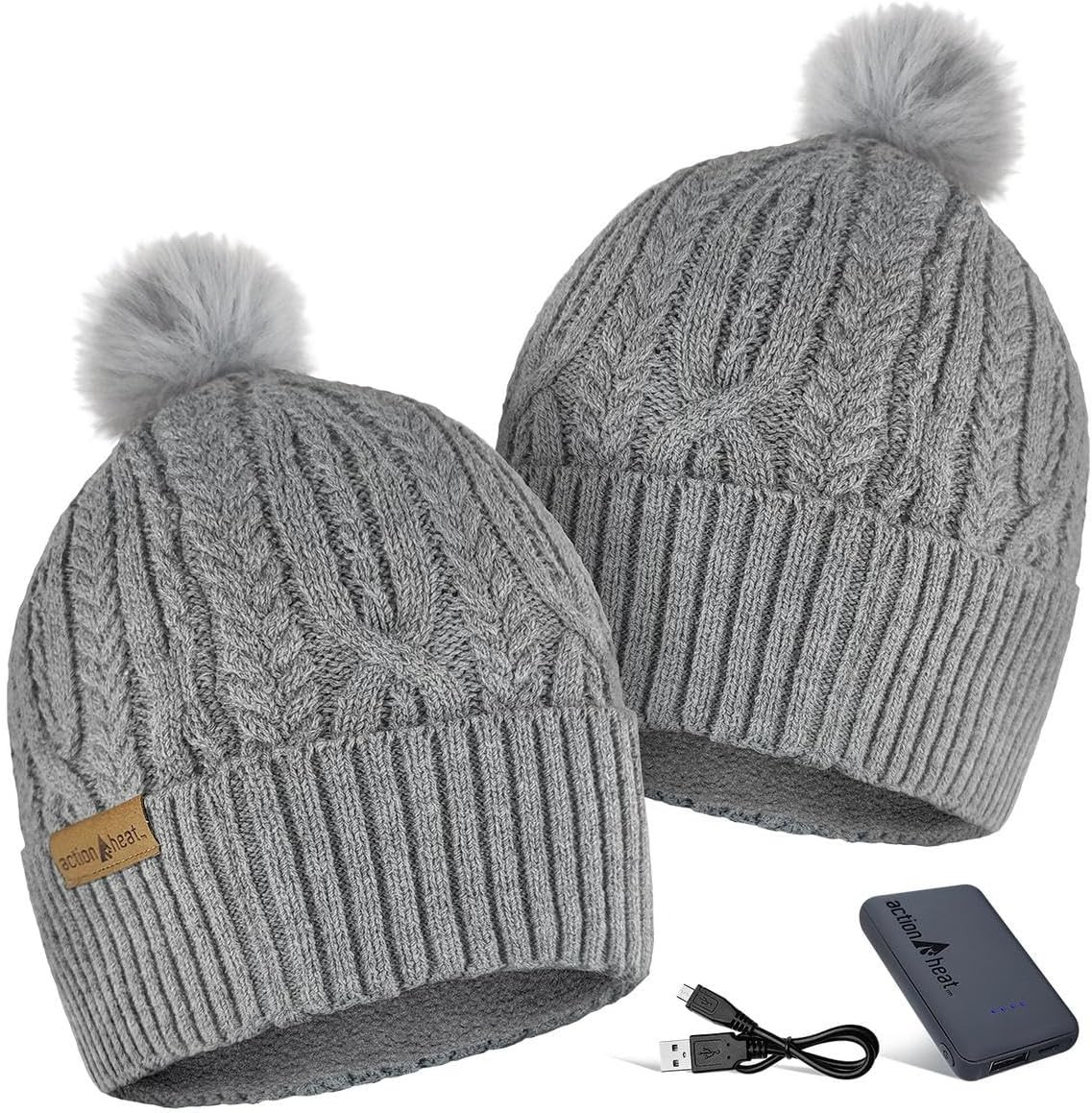 Rechargeable Heated Knit Hat - 150°F, 5 Hours of Warmth, Grey