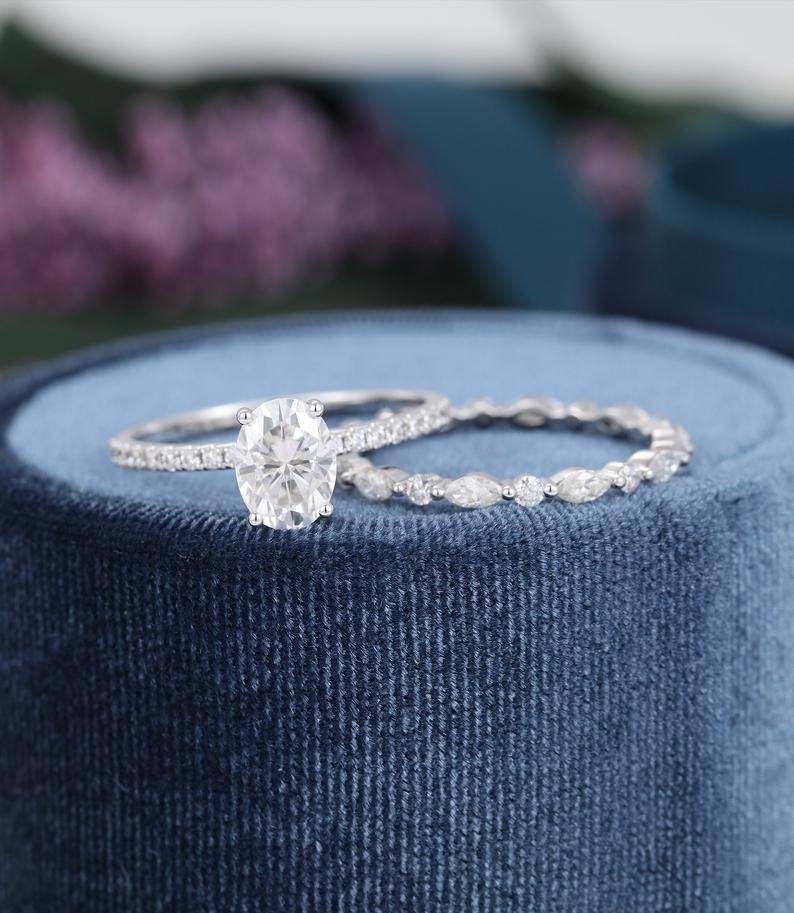Oval Cut 1.80 Ct Diamond Lab-Created Engagement Ring Set 925 Sterling Silver