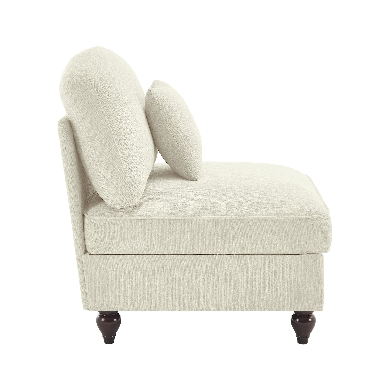 Armless Sofa Chenille W/1 Pillow -Beige+White