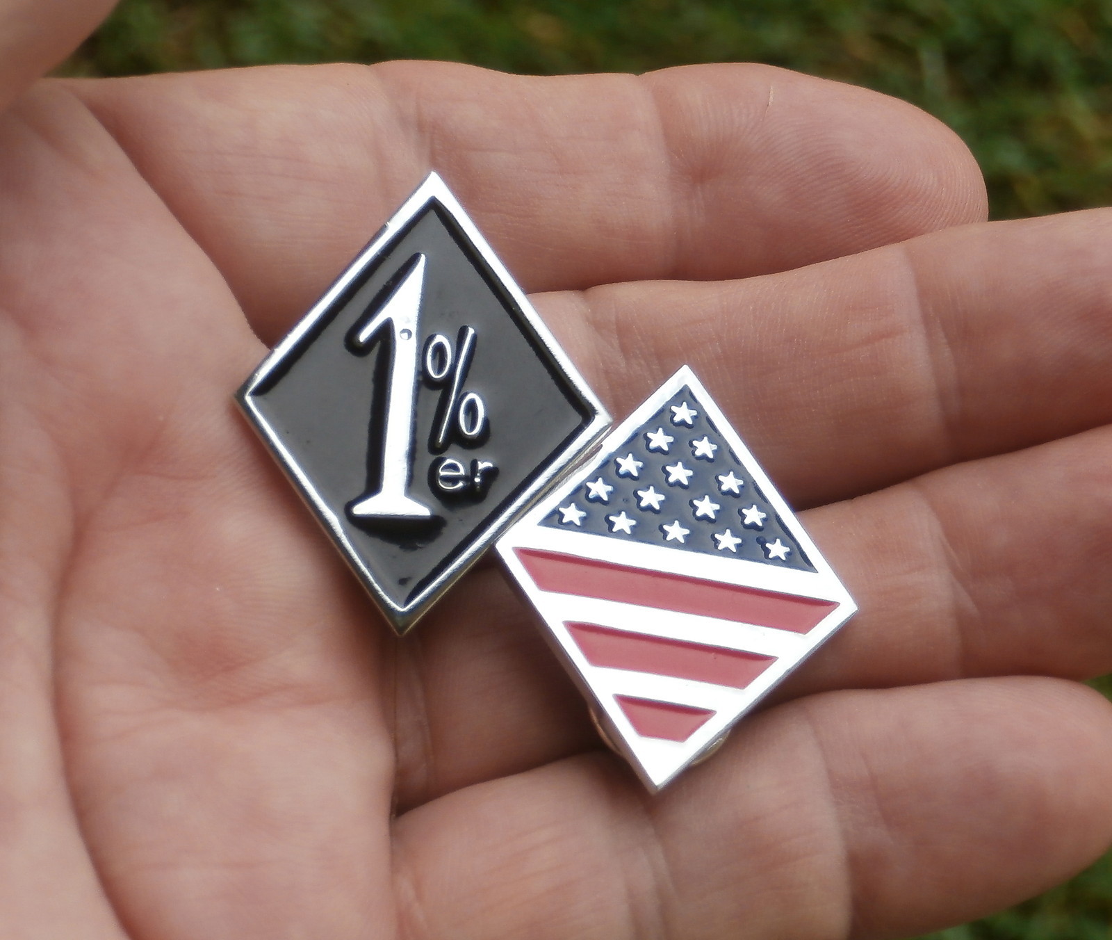 USA + 1%er DIAMOND VEST PIN Badge *NEW* Biker Lapel fits Harley Davidson Bike