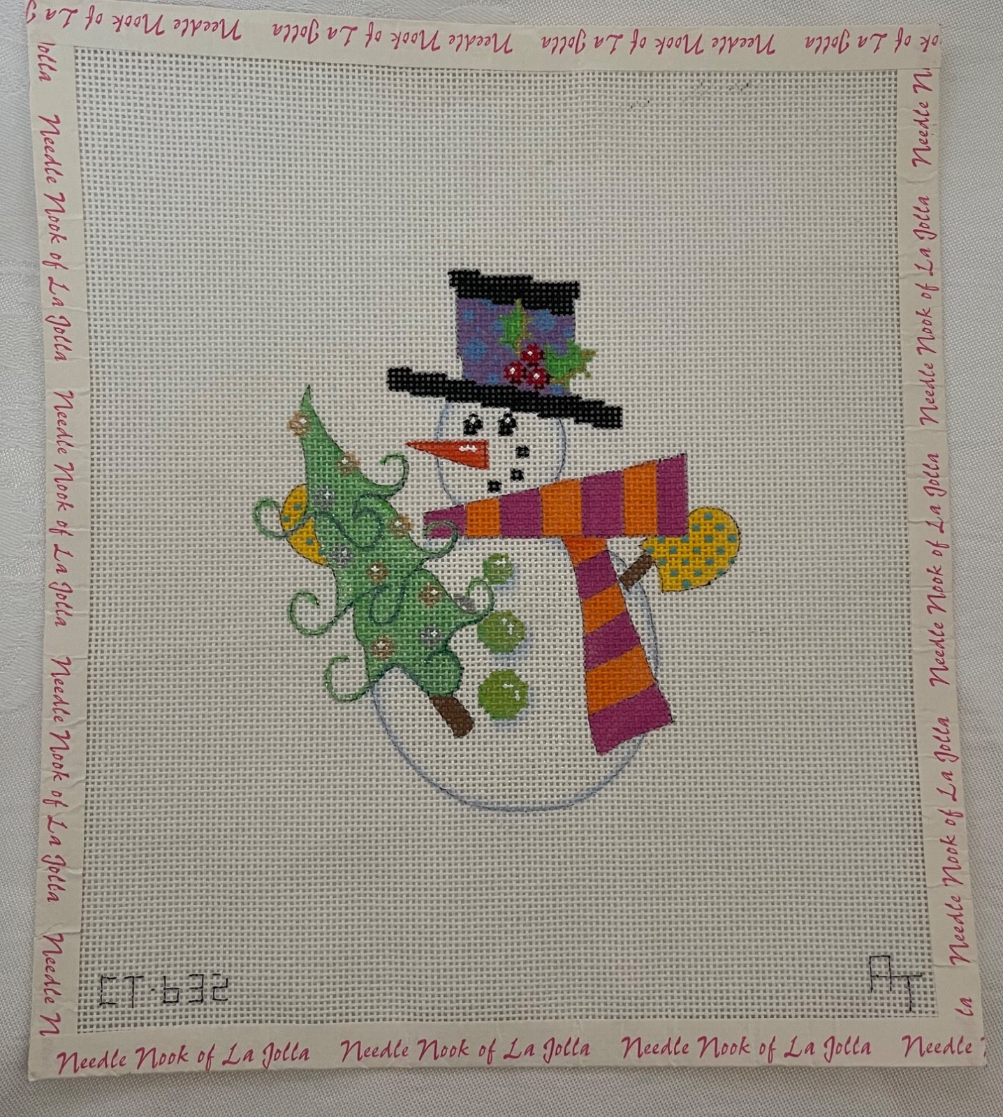 Associated Talents #CT-632 Hand Painted Canvas - SNOWMAN WITH TOP HAT & SCARF