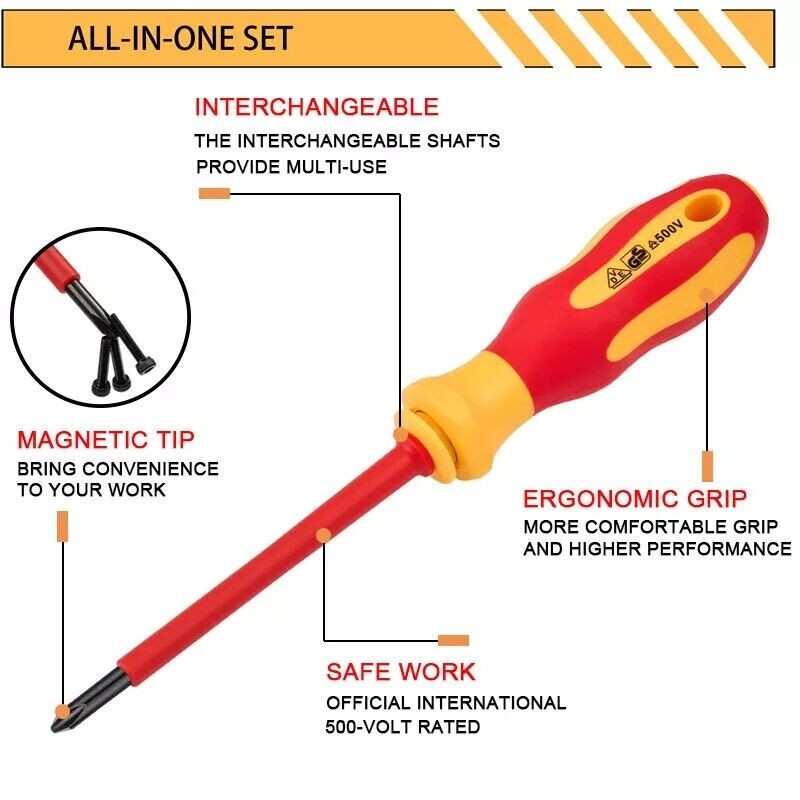 Insulated Screwdriver Set Magnetic Torx & Phillips Tips Electrician Repair Tool