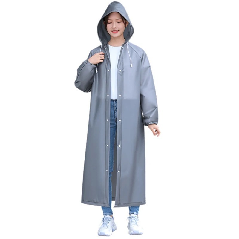 Lightweight Reusable Hooded Raincoat for Women - Waterproof EVA Rain Poncho for