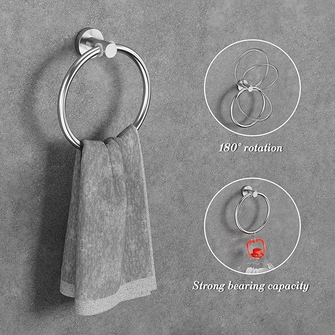 5 Pcs Silver Bathroom Hardware Set Stainless Steel Towel Bar Towel Racks Hooks