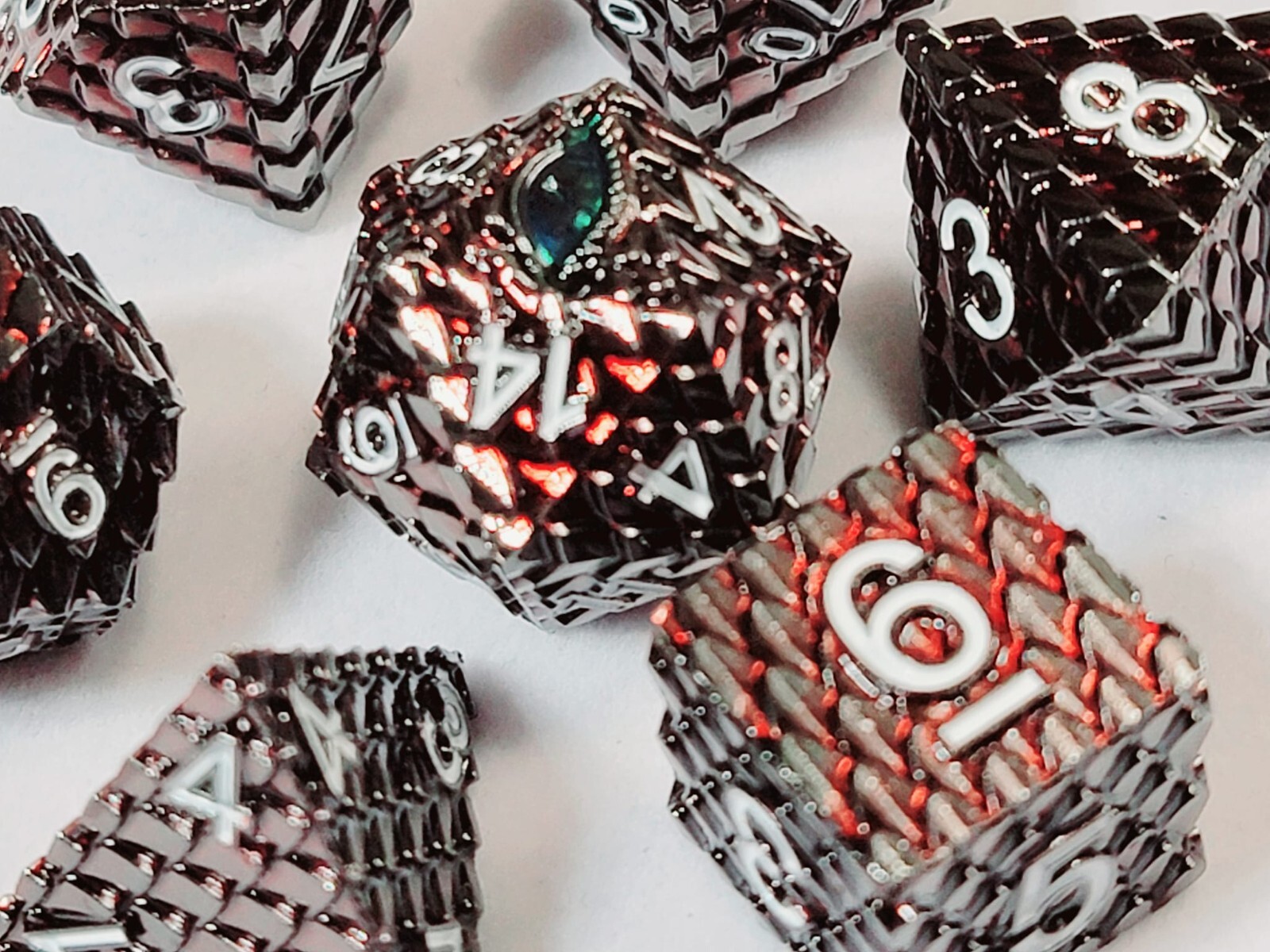 Red Basilisk's Gaze | Metal DnD Dice Set | Dungeons and Dragons | 7 Dice RPG