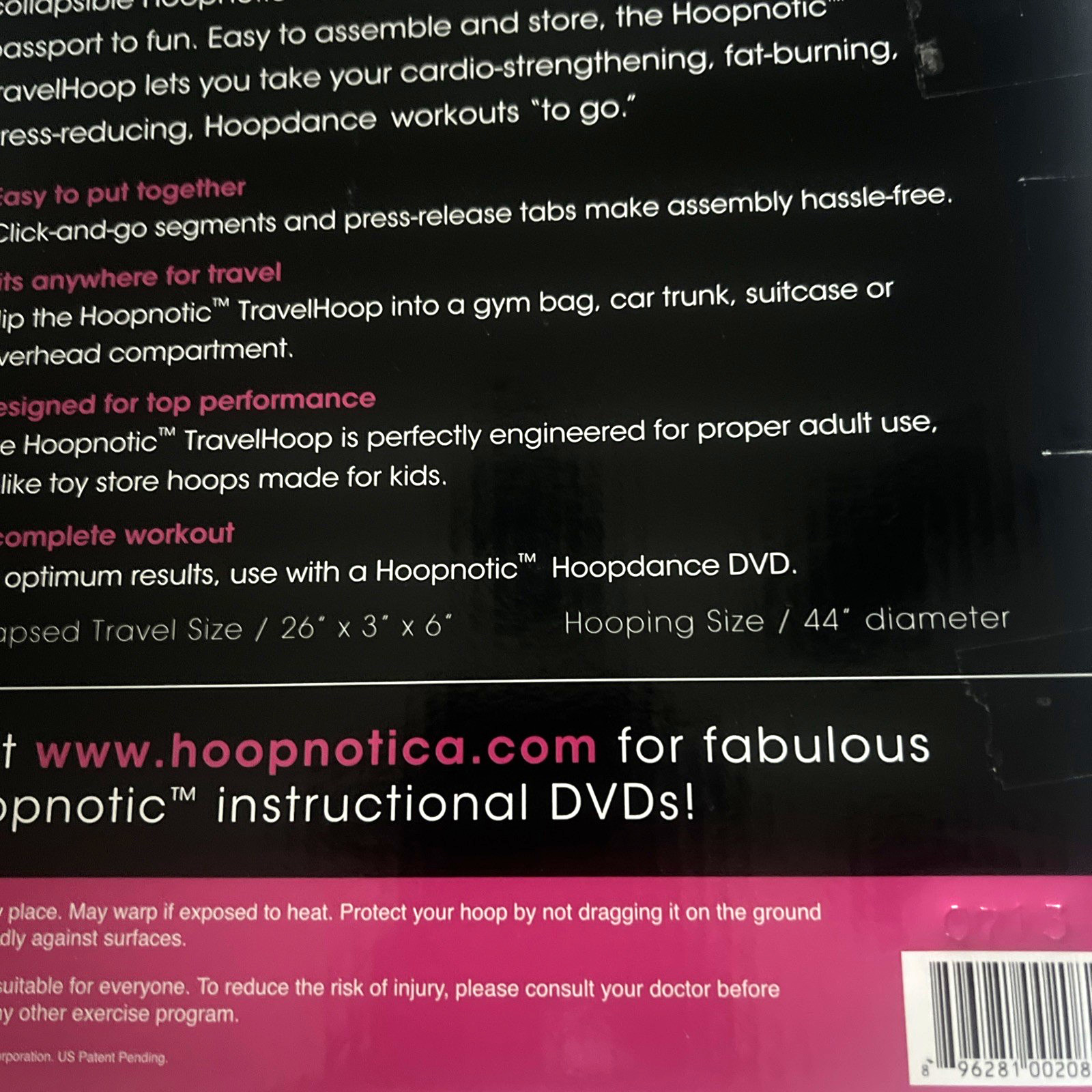 New in Box Hoopnotic Travel Hoop Exercise Kit w Instructional Video & Travel Bag