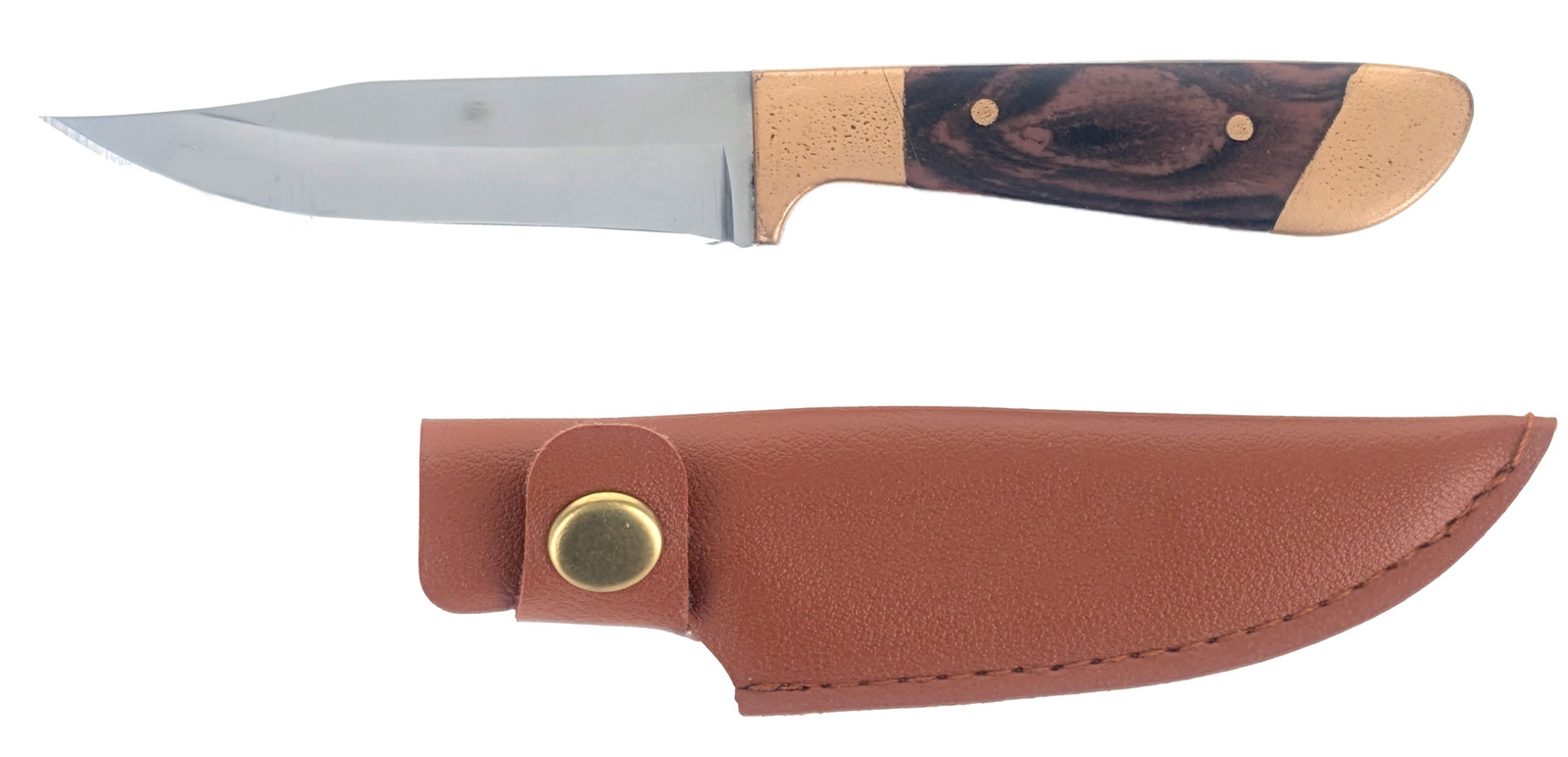 6.25"/3" Fixed Blade Mini Hunting Knife with Brown/Gold Plastic Handle and Snap