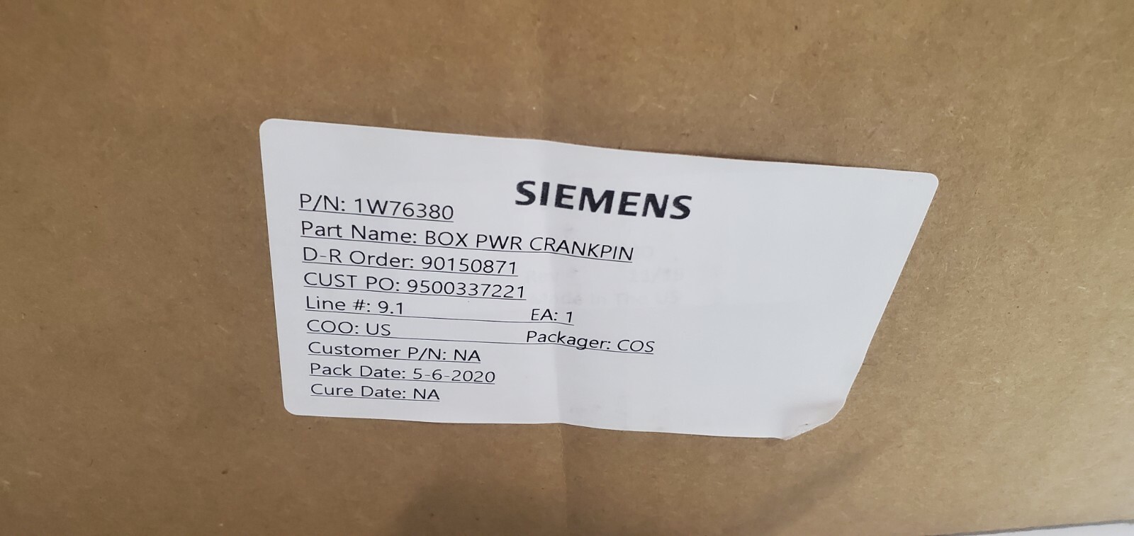 SIEMENS DURAWEAR 1W76380 BOX PWR CRANKPIN MAIN BEARING SHEL