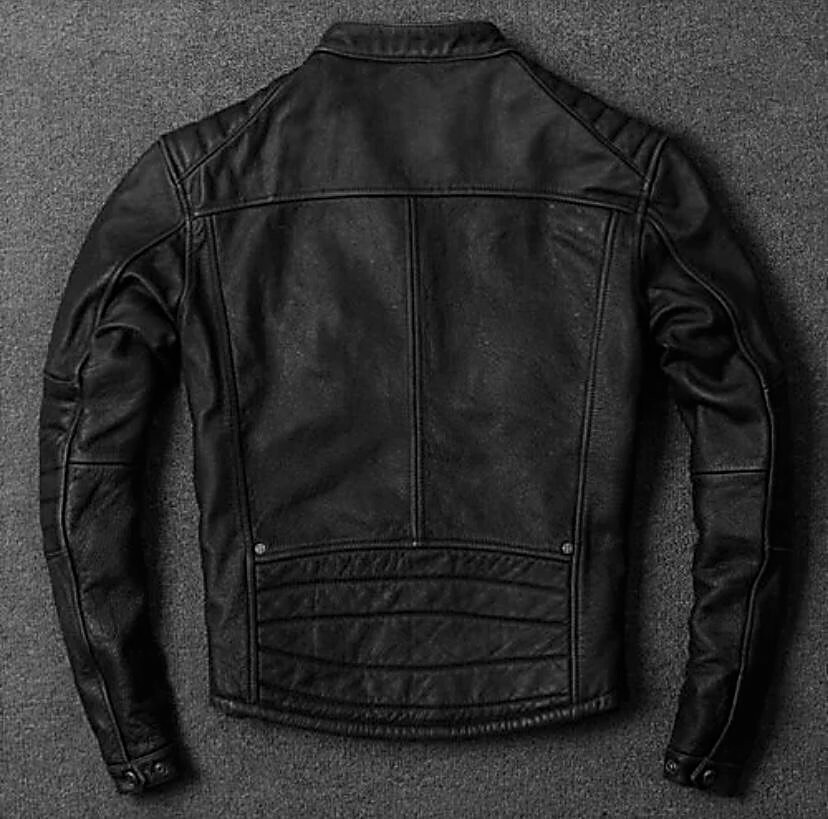 Cafe Racer Biker Black Leather Jacket Men's Motorcycle Distressed Genuine Sheep