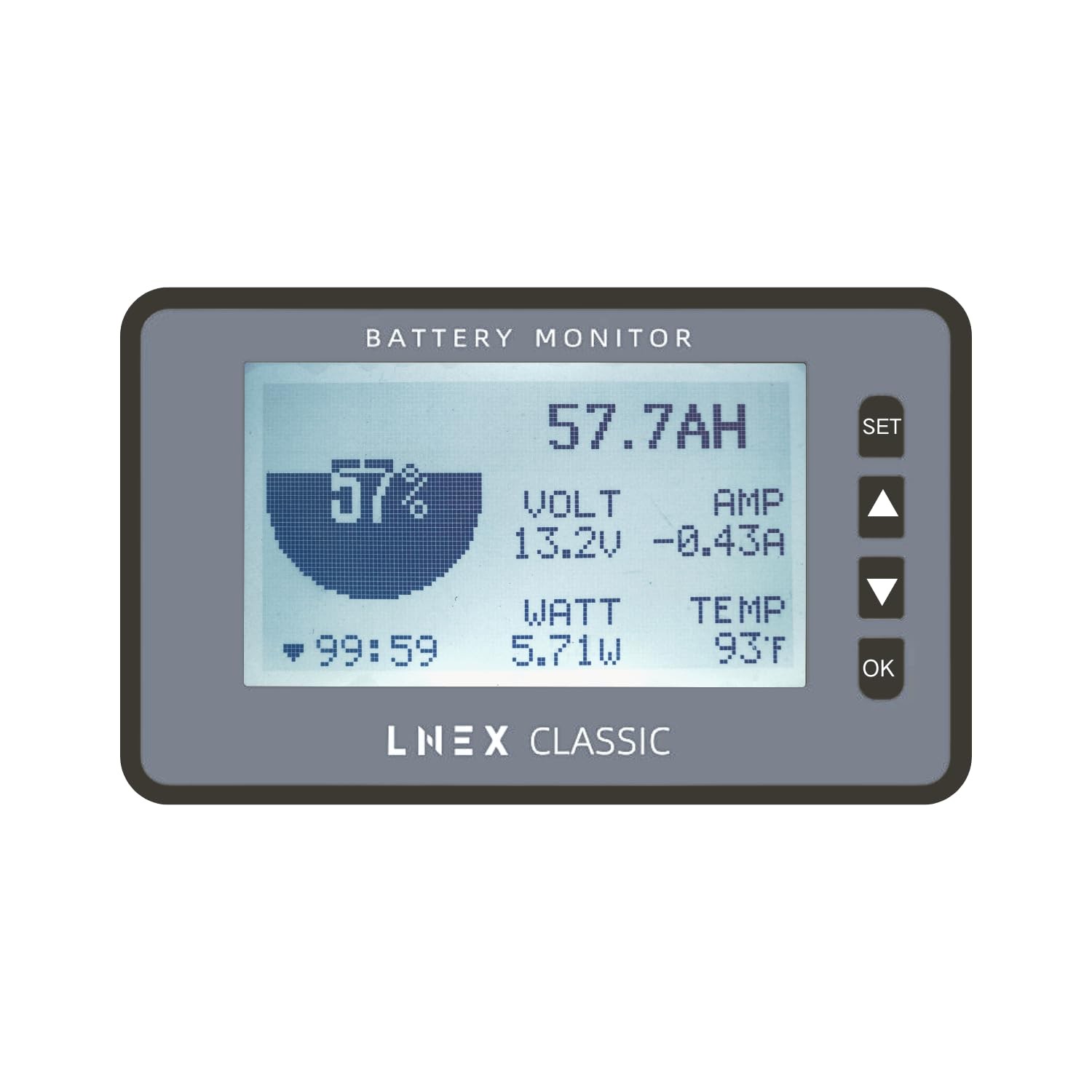 LNEX 500A Battery Monitor with Shunt, 3" 103.84 cubic centimeters, Gray