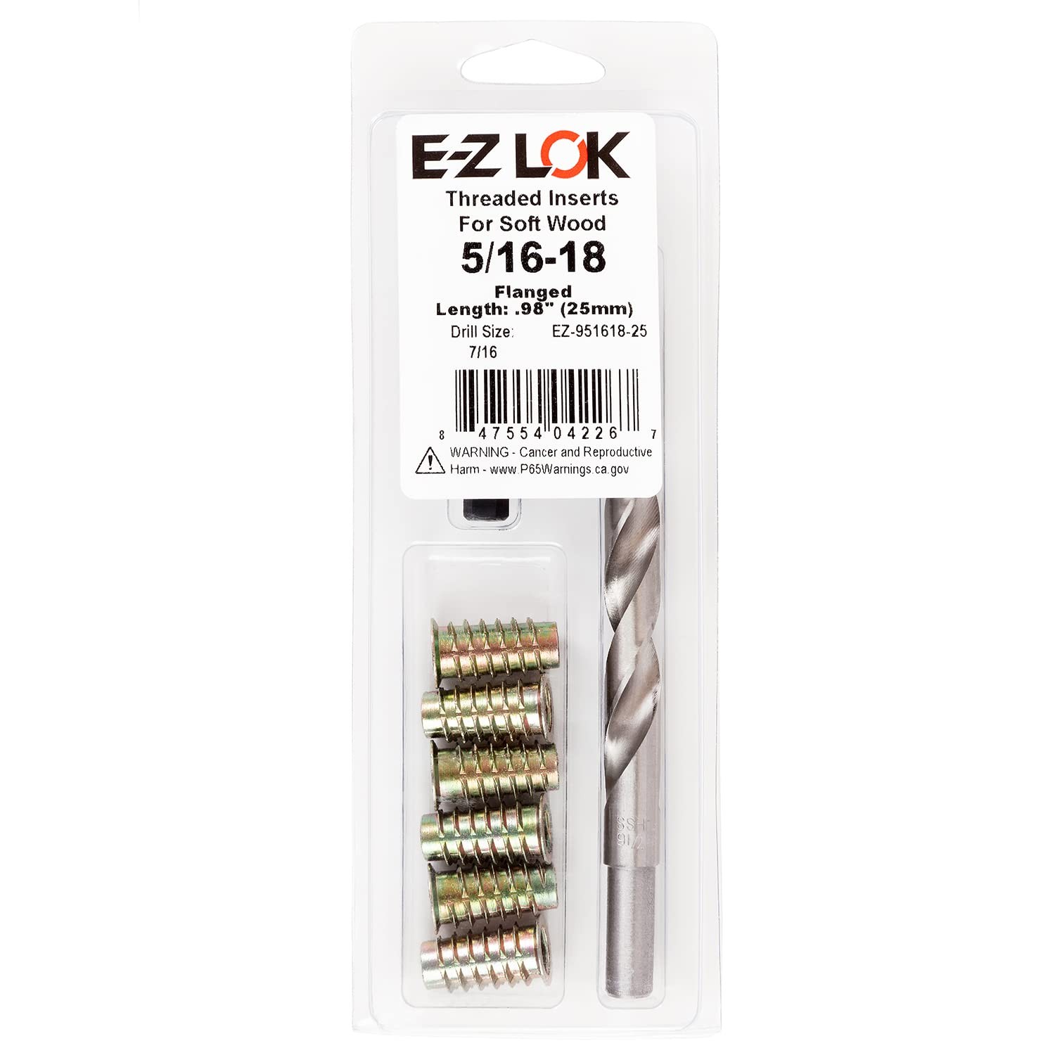 E-Z Hex Thread Repair Kit for Soft Wood Flanged Threaded Inserts M8-1.25 x 25...