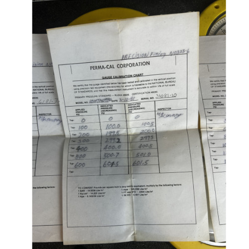 PERMA-CAL Process Gauges Set 3 Yellow Gauges w/Case industrial