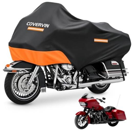 Waterproof Motorcycle Half Cover Fit for Touring Models Road King Black&Orange