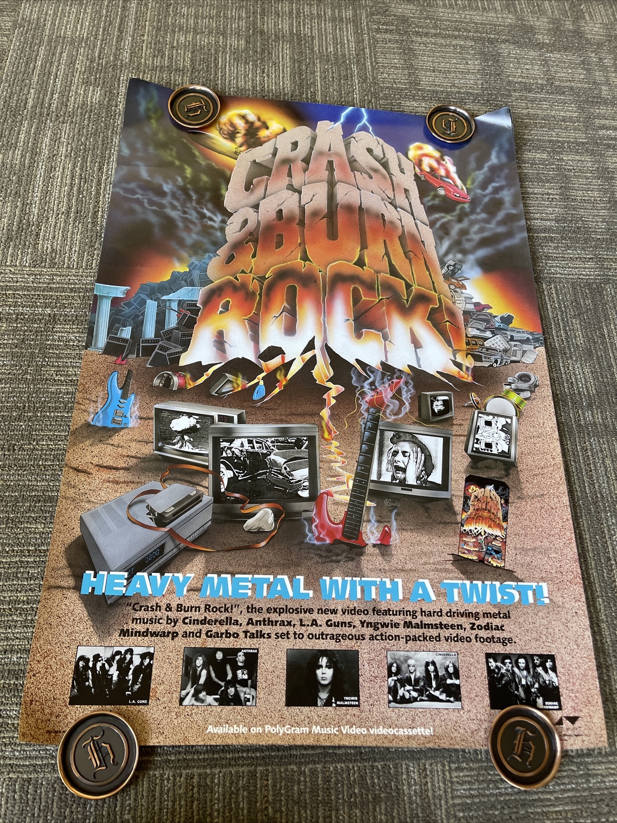 #98 1991 Crash And Burn Rock Record Store Promo Poster ANTHRAX Yngwie Cinderella