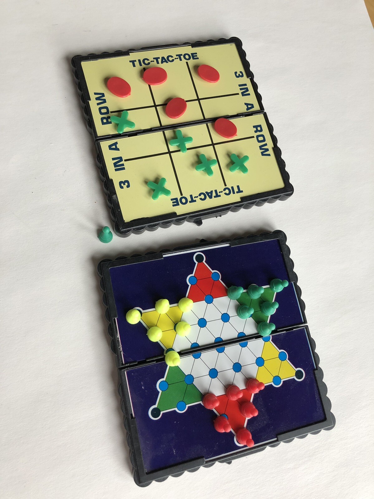 Lot of 2 Magnetic Travel mini small Games Chinese Checkers And Tic Tac Toe