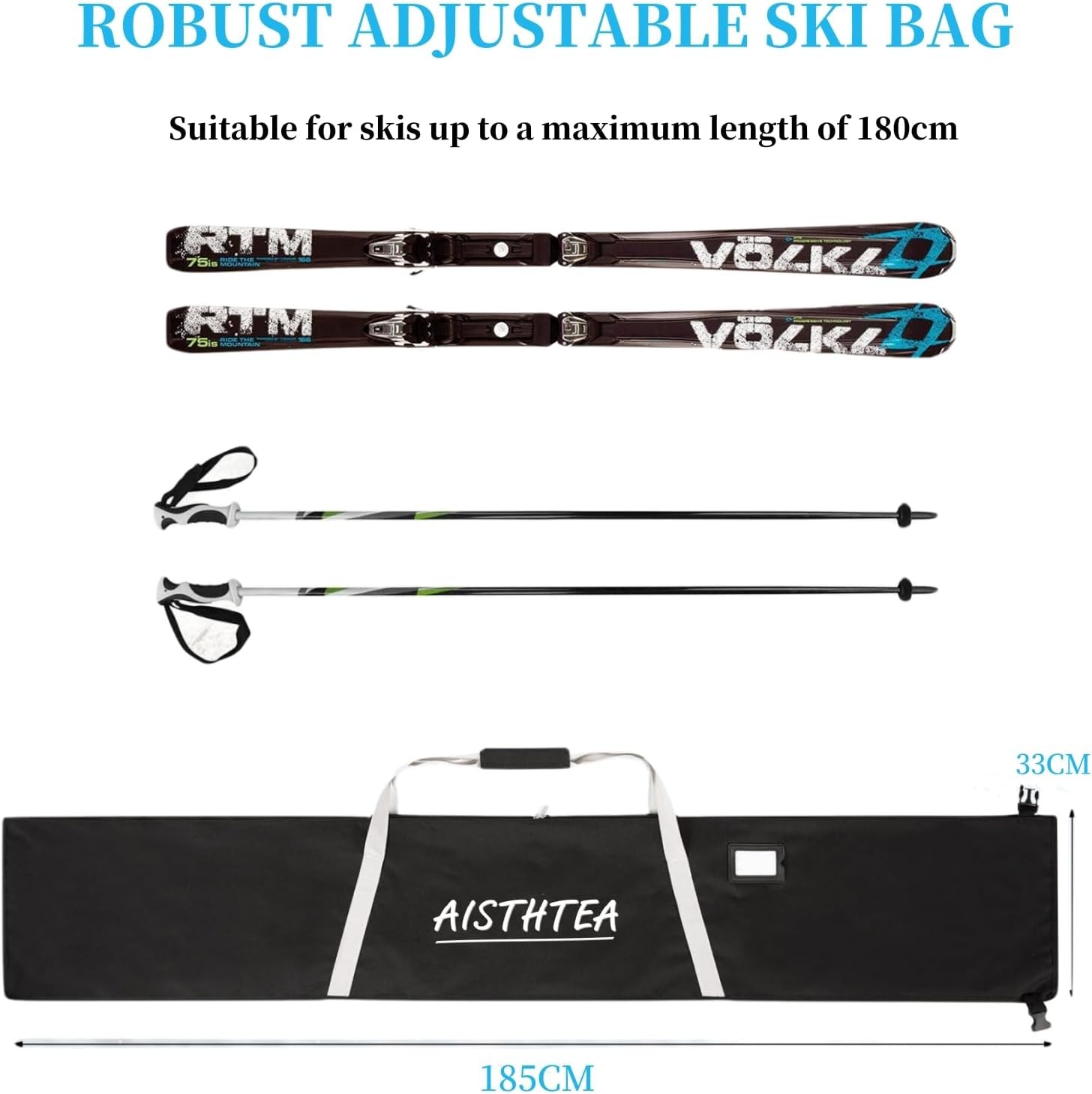 Ski Bag Snowboard 1680D Waterproof and One Size, Black