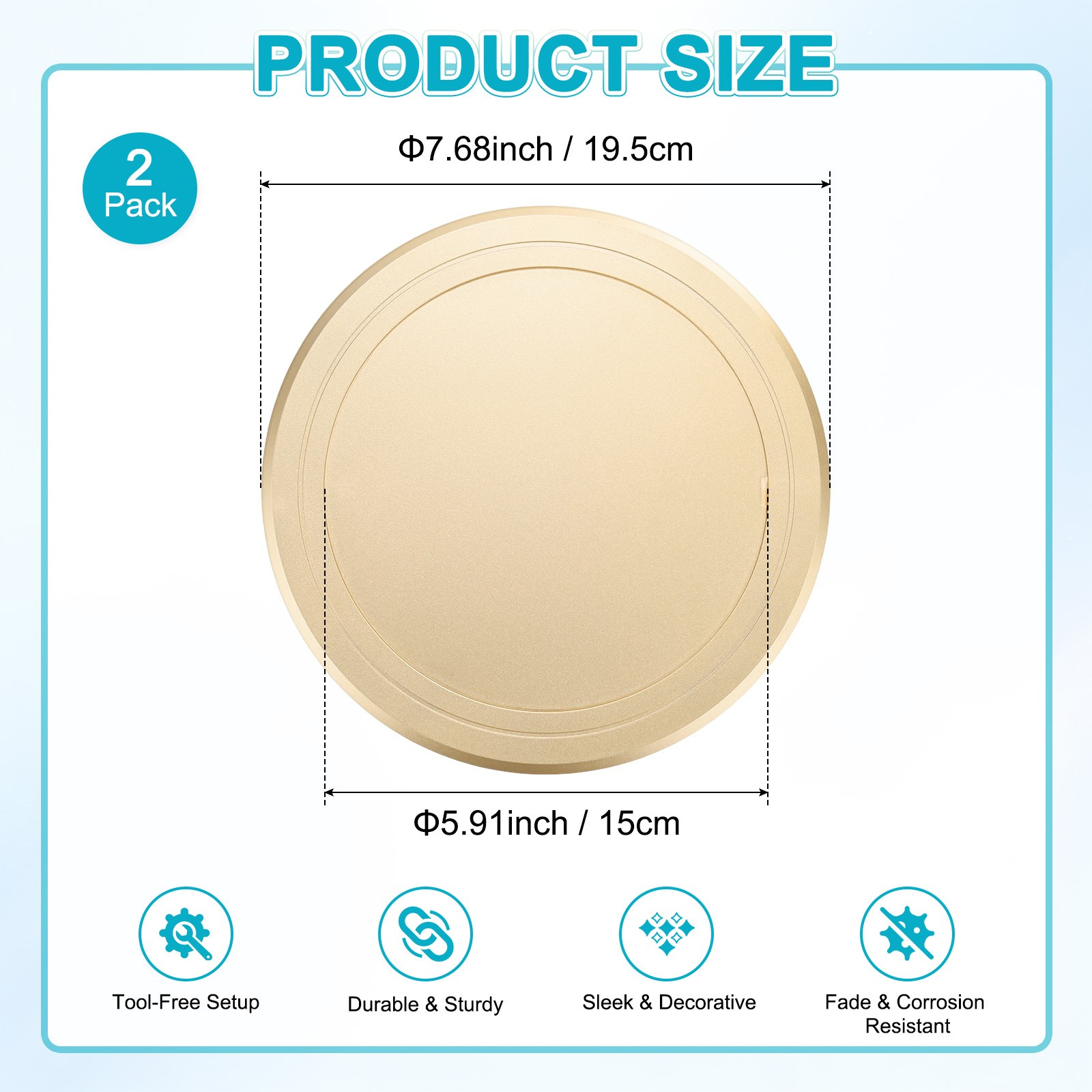 2-Pack Access Panel for Drywall, 6x6 Inch Round Plastic Removable [Gold Tone]