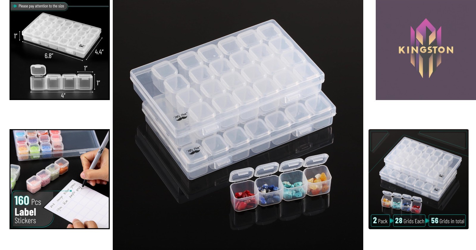 28-Grid Bead Storage Containers - 2 Pack with 160 Labels, Water-Resistant Design