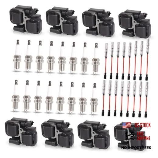 Set of 8 Ignition Coil with 16 Iridium Spark Plug and Red Wire Set Compatible