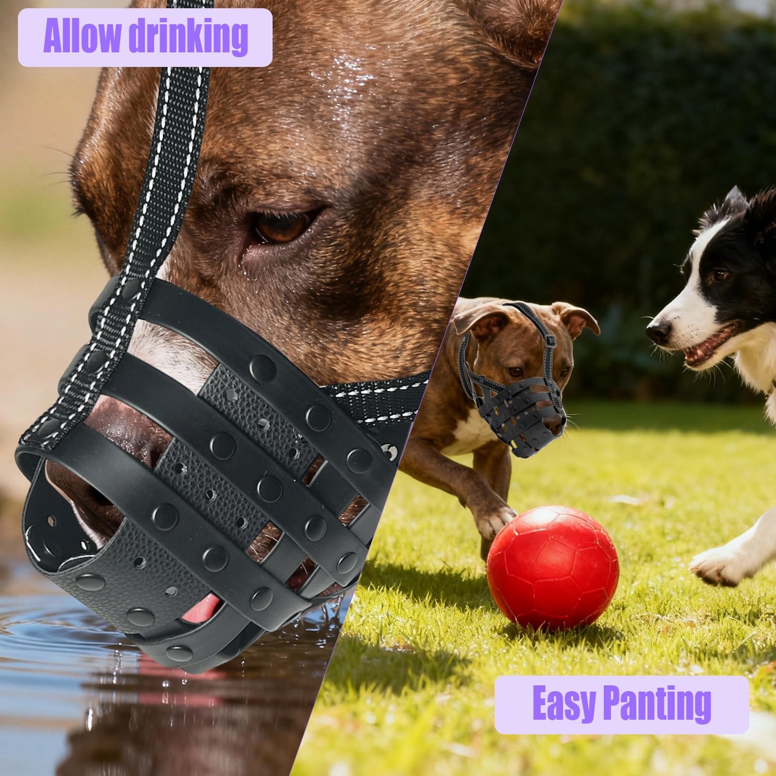 PVC Woven Basket Dog Muzzle for Medium & Large Sized Dogs - Pitbull, M, Black