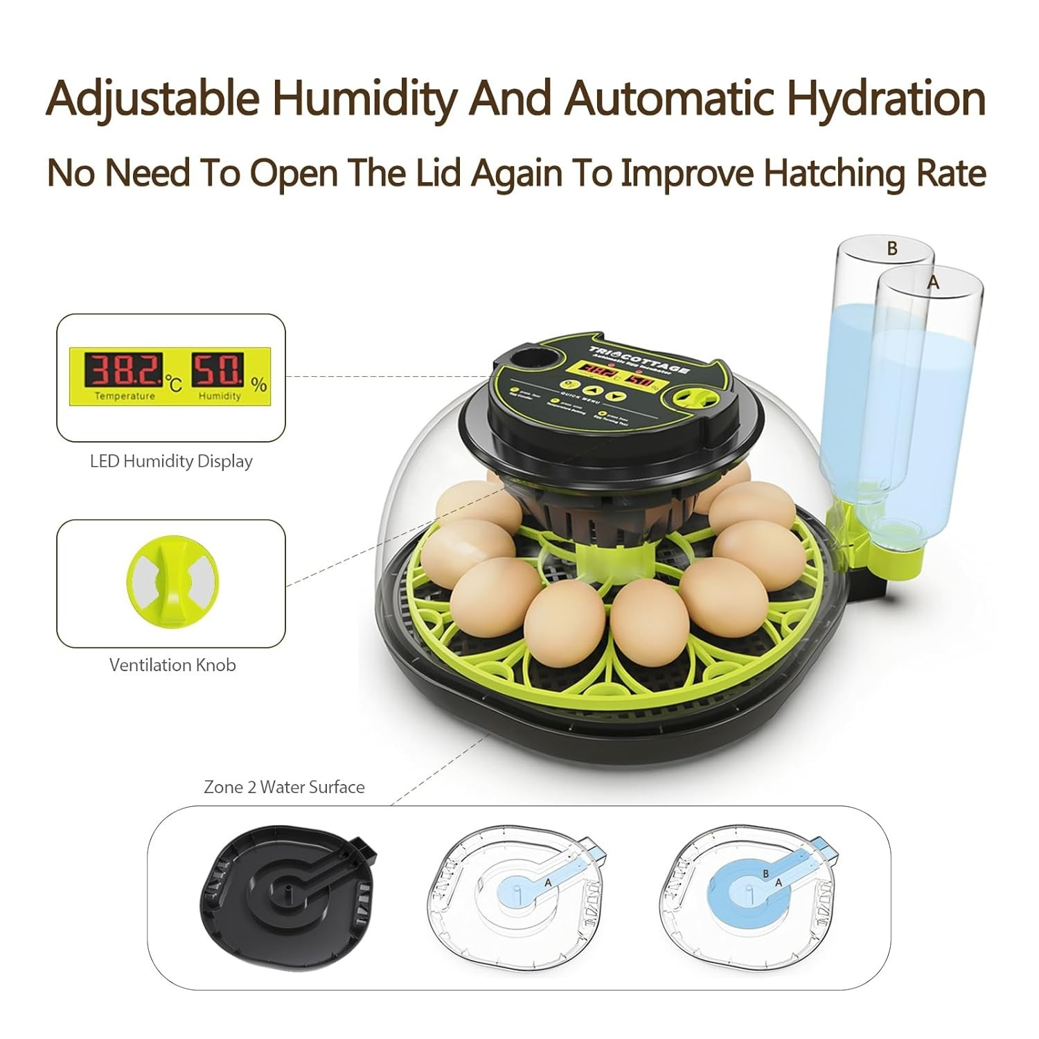 Efficient 12 Egg Incubator with Automatic Turning and Humidity Control Functions