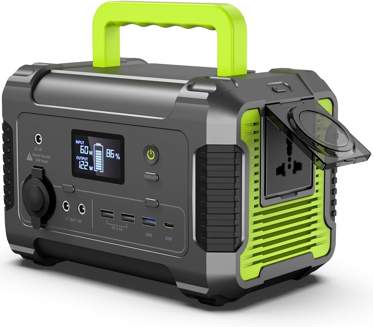 PAXCESS Portable Power Station 200W, 230Wh/62400mAh Backup Battery - BLACK/GREEN