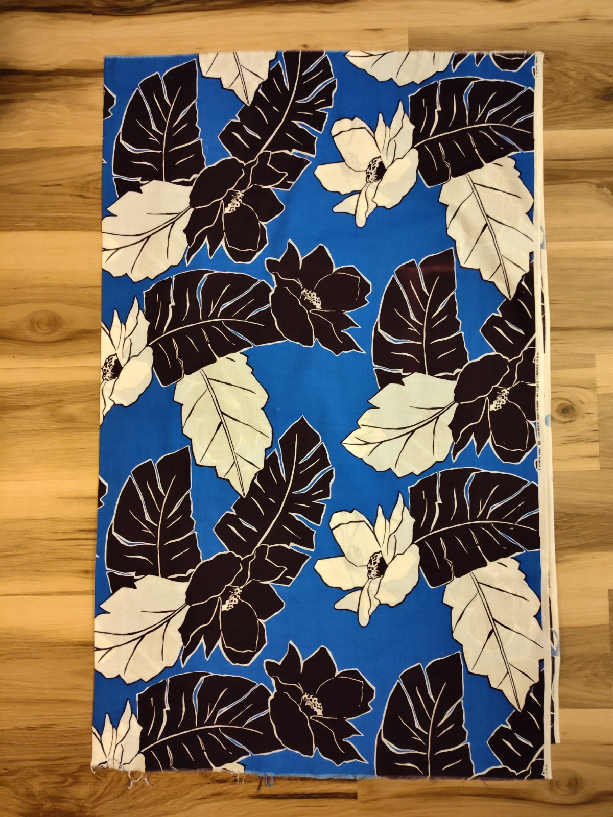 Cranston Print Works Floral Tropical Leaves 1 Yd 4 In  Blue, Black, White