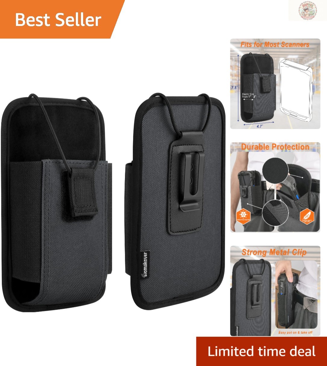 Secure Vertical Carry Pouch for Zebra TC Scanners with Elastic Closure - Grey