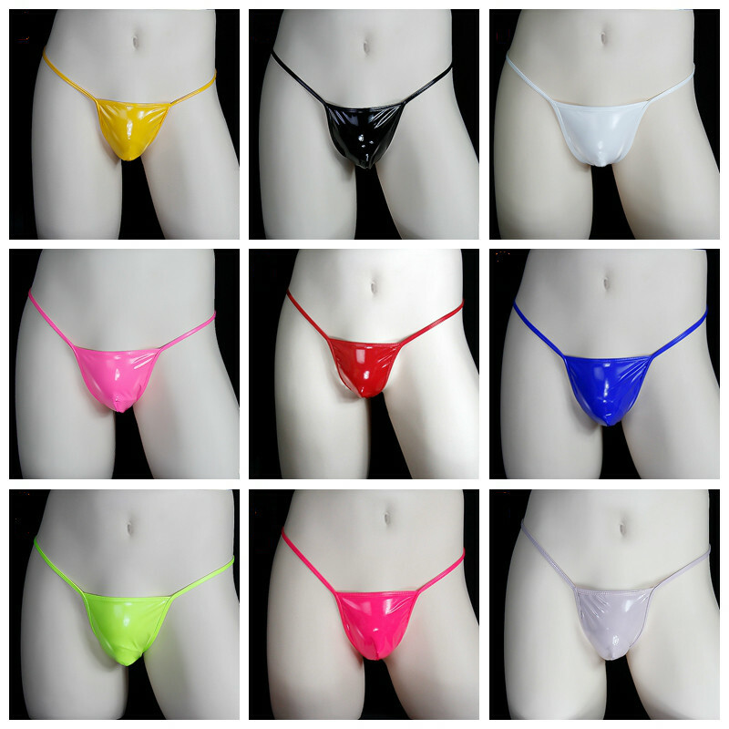 Men Gay PU Faux Latex Thongs G String T Back Low Waist Briefs Underwear Sexy