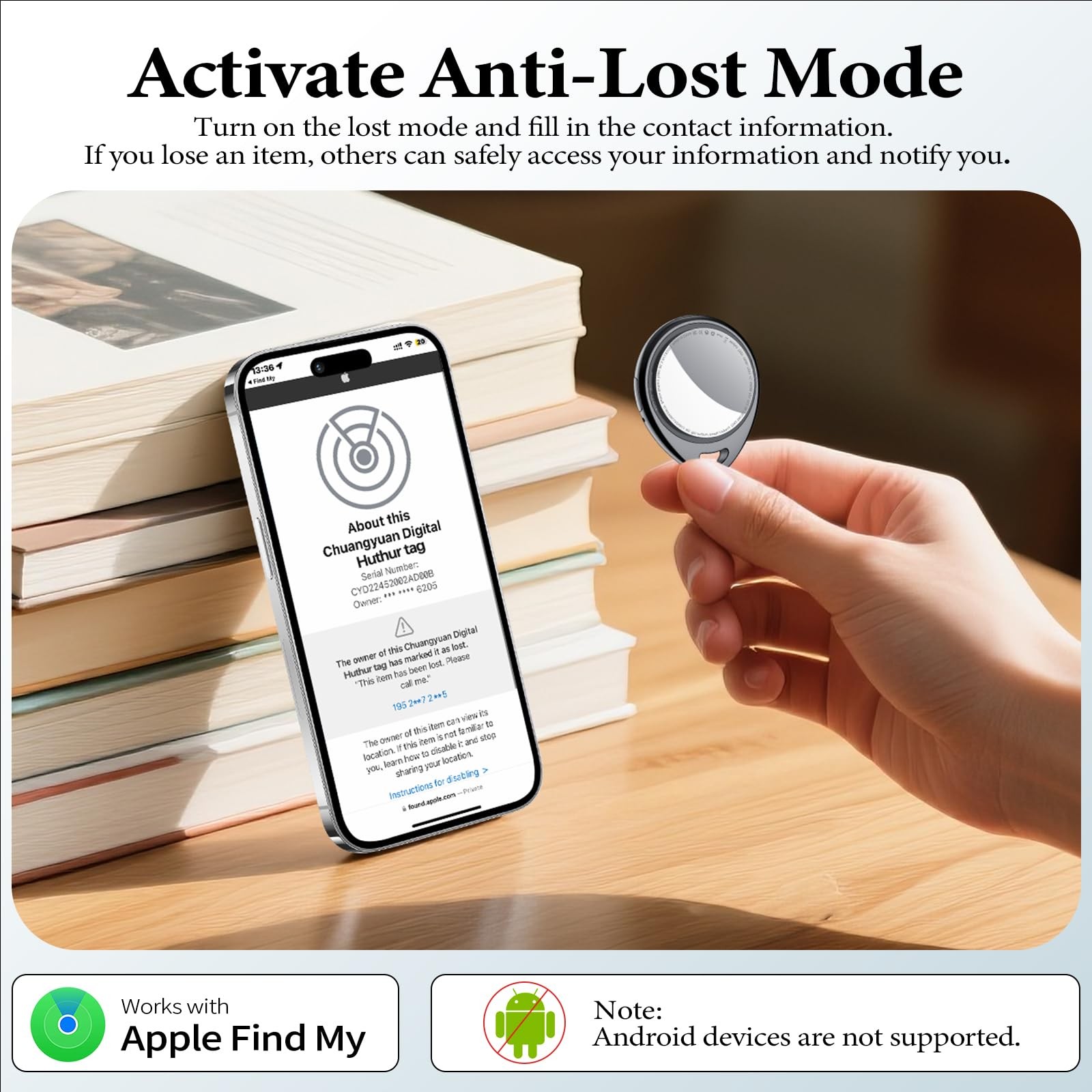 Air Tracker Tags-4 Pack Work with Apple Find My (iOS Black Glossy (4 Pack)