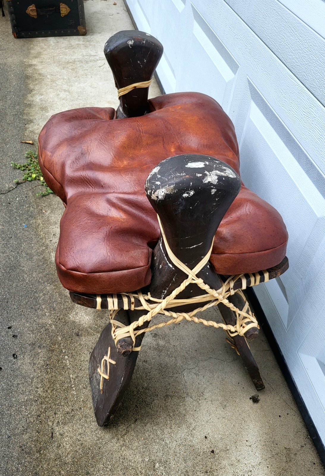 Antique Ottoman Camel Saddle Wood Rawhide Straps Man Cave 24 By 18 By 23