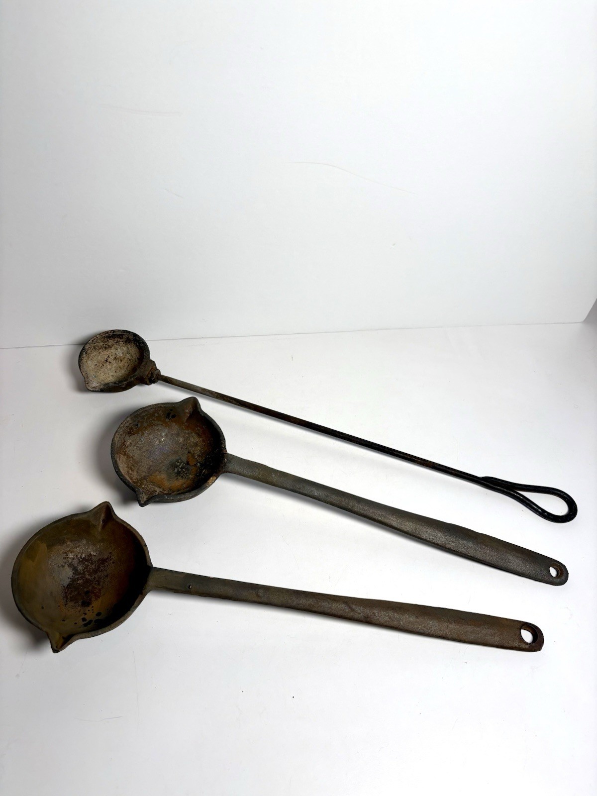 3 Vtg Cast Iron Lead Melting Smelting Ladle Spoon 2-Double Pour #4 & Single Pour