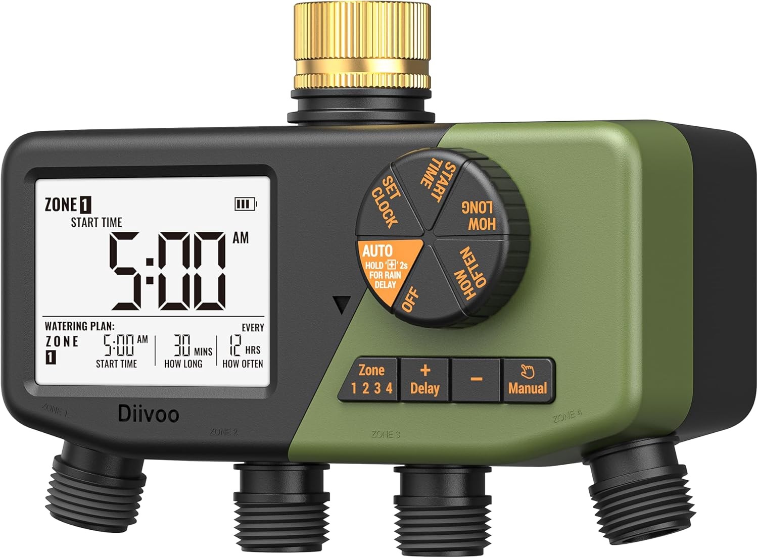 4 Zone Sprinkler Timer with Large Display Digital Control Rain Delay for Garden