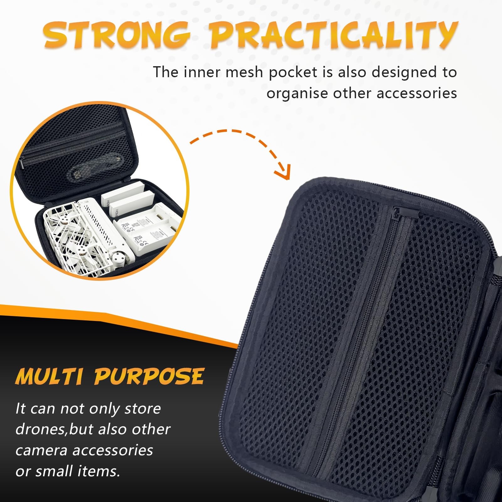 Black Camera Cases for Hoverair X1 Drone - Store Drone, Compact, Balck