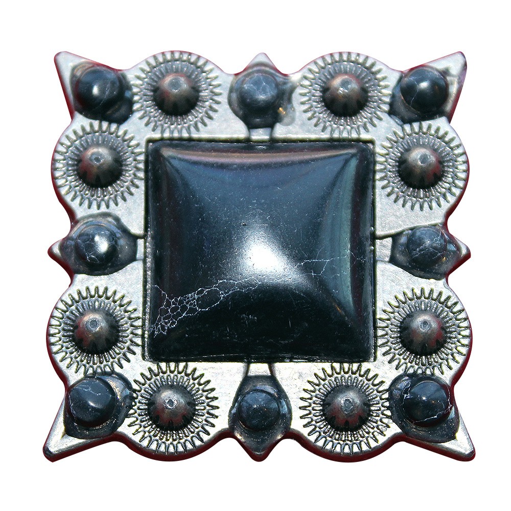 Set Of 8 Western Screw Back Concho 1.5 In Stone Nickel Plated Saddle