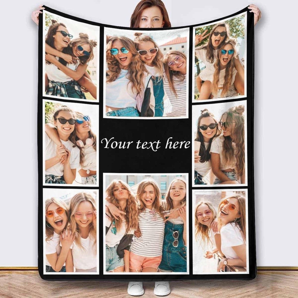 1X Custom Photo Text Personalized Flannel Blanket 8 Pictures Birthday Christmas❀
